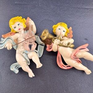 Vintage Fontanini Depose Italy Cherub Wall Hangings Molded Resin Plastic